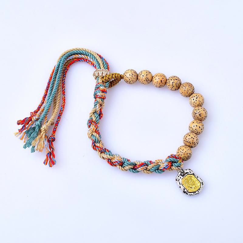 Buddha Stones Corda colorata tibetana Semi di Bodhi Zakiram Dea della ricchezza Braccialetto di protezione regolabile