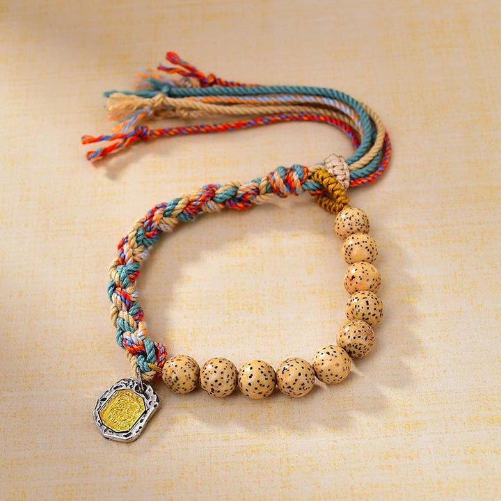 Buddha Stones Corda colorata tibetana Semi di Bodhi Zakiram Dea della ricchezza Braccialetto di protezione regolabile