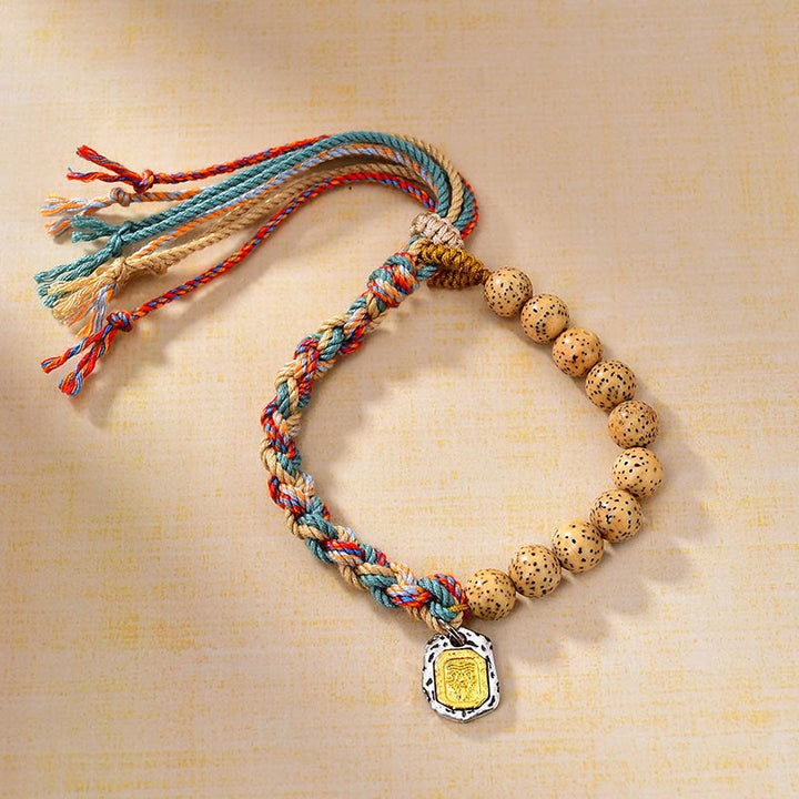Buddha Stones Corda colorata tibetana Semi di Bodhi Zakiram Dea della ricchezza Braccialetto di protezione regolabile