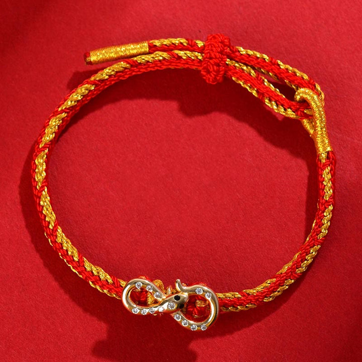 Braccialetto intrecciato con striscia di Mobius in corda rossa Buddha Stones, anno del serpente, fortuna