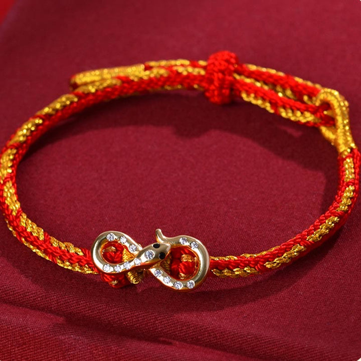 Braccialetto intrecciato con striscia di Mobius in corda rossa Buddha Stones, anno del serpente, fortuna