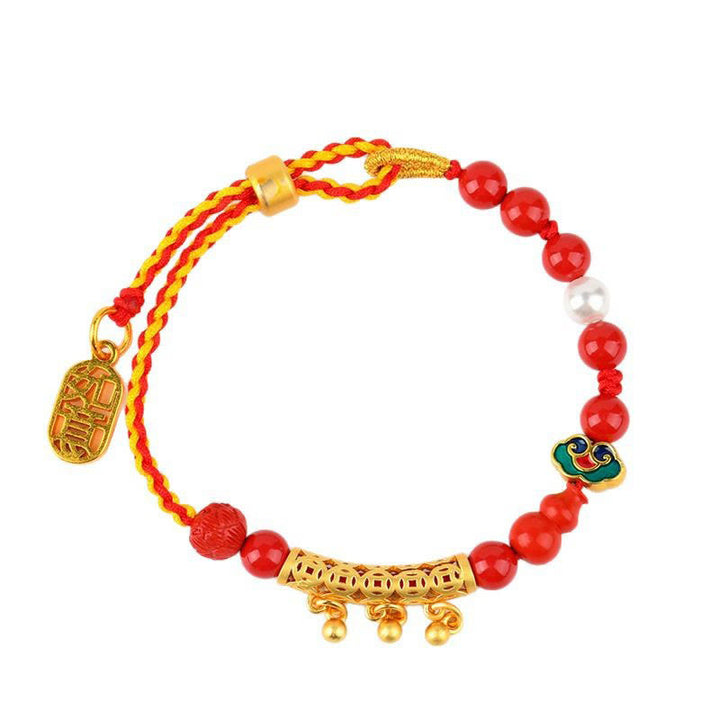 Braccialetto della calma del marchio Ruyi, con campanella in corda rossa , Buddha Stones, cinabro