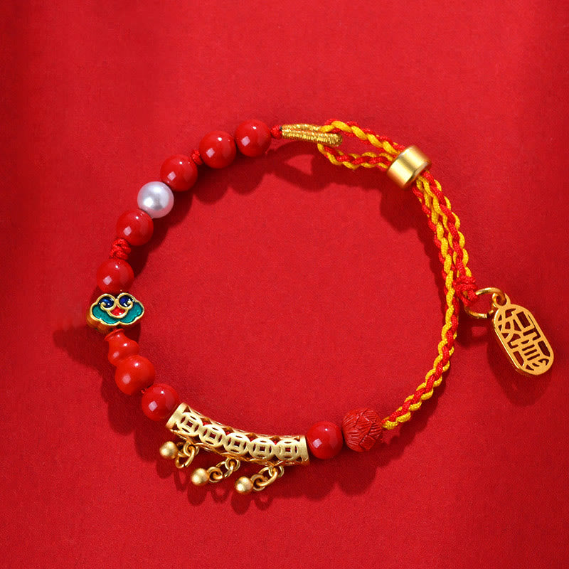 Braccialetto della calma del marchio Ruyi, con campanella in corda rossa , Buddha Stones, cinabro