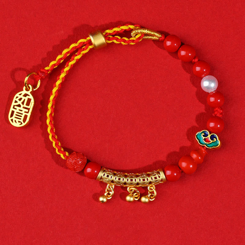 Braccialetto della calma del marchio Ruyi, con campanella in corda rossa , Buddha Stones, cinabro