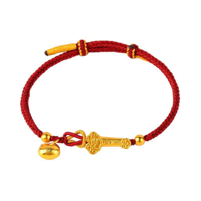 Buddha Stones Stringa Rossa Fu Carattere Lingotto Ruyi Bastone Fortuna Braccialetto Intrecciato