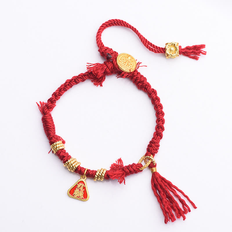 Braccialetto di protezione con nappa di fiori in corda tibetana con Buddha Stones , Zakiram, dea della ricchezza