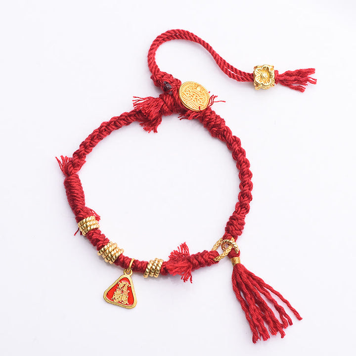 Braccialetto di protezione con nappa di fiori in corda tibetana con Buddha Stones , Zakiram, dea della ricchezza