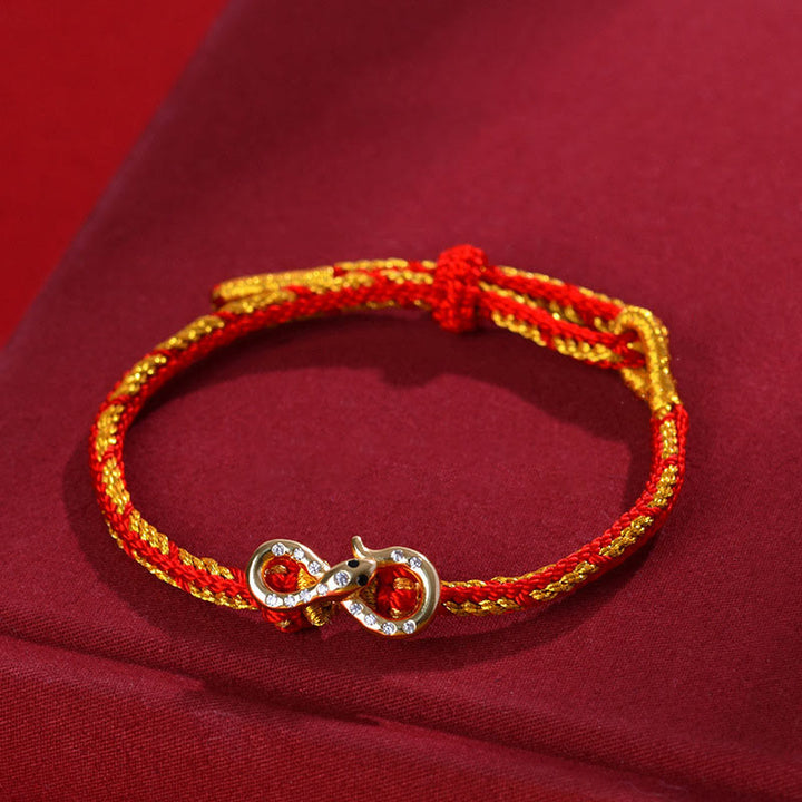 Braccialetto intrecciato con striscia di Mobius in corda rossa Buddha Stones, anno del serpente, fortuna