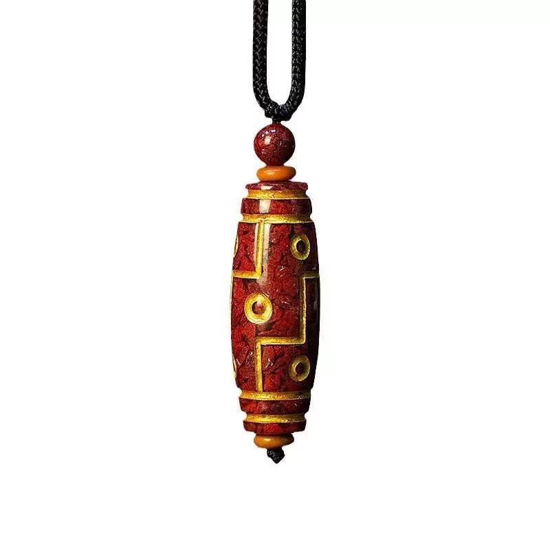 Collana con ciondolo di benedizione di perline Dzi a nove occhi in cinabro Buddha Stones