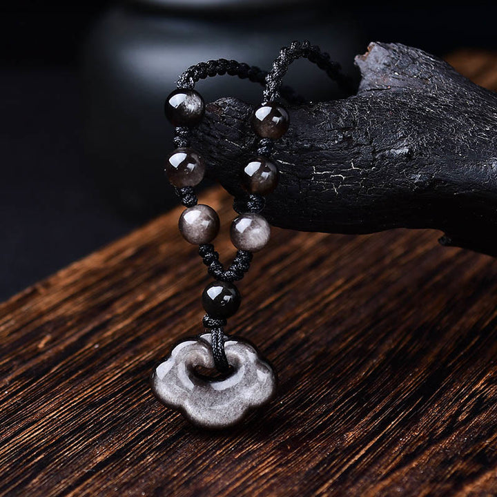 Buddha Stones Argento Naturale Lucentezza Ossidiana Nuvole di Buon Auspicio Protezione Collana Pendente Lenitivo
