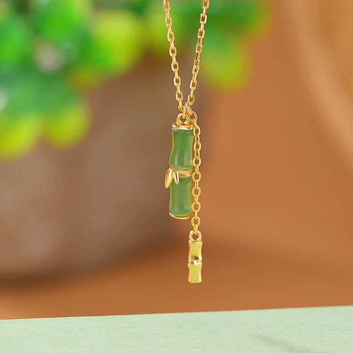 Collana con ciondolo in giada Hetian, argento sterling 925, motivo : Buddha Stones, bambù, abbondanza
