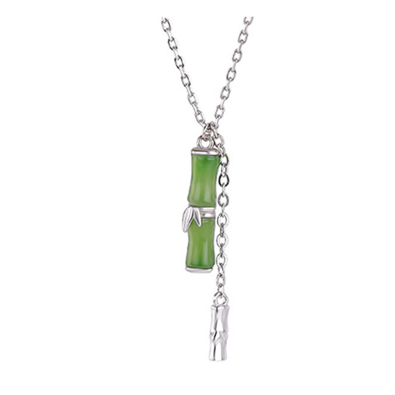 Collana con ciondolo in giada Hetian, argento sterling 925, motivo : Buddha Stones, bambù, abbondanza