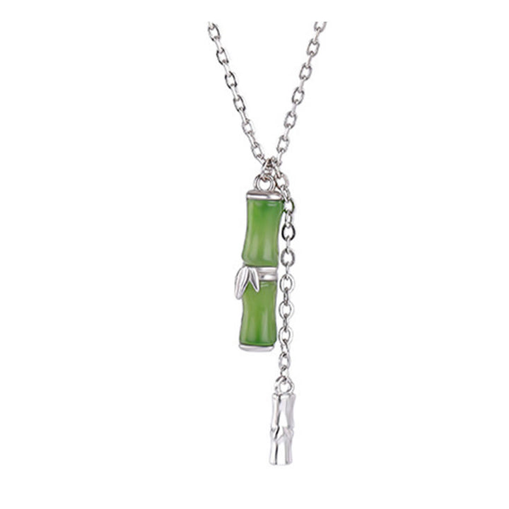 Collana con ciondolo in giada Hetian, argento sterling 925, motivo : Buddha Stones, bambù, abbondanza