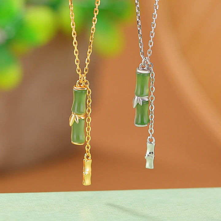Collana con ciondolo in giada Hetian, argento sterling 925, motivo : Buddha Stones, bambù, abbondanza