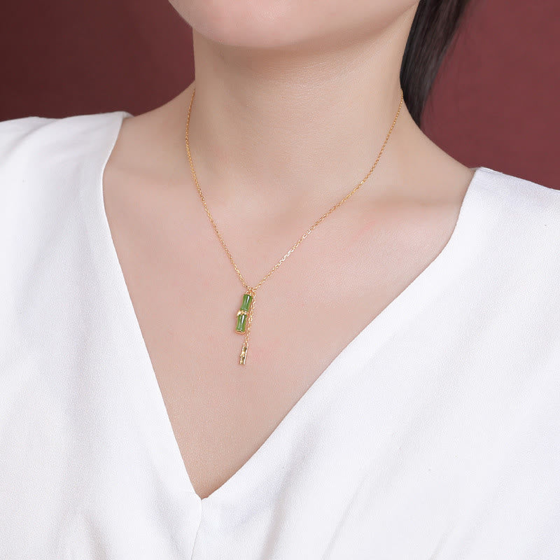 Collana con ciondolo in giada Hetian, argento sterling 925, motivo : Buddha Stones, bambù, abbondanza
