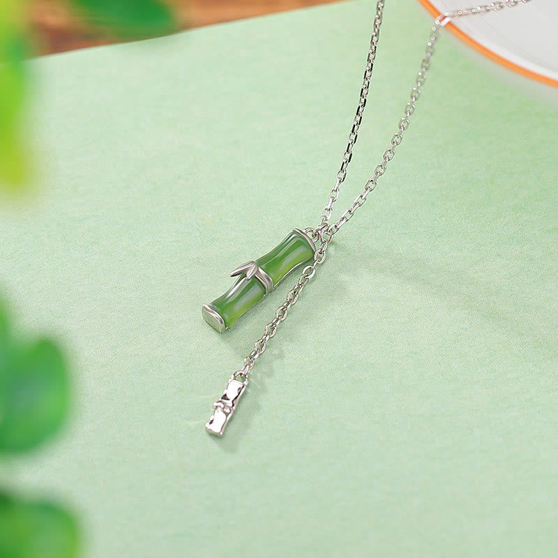 Collana con ciondolo in giada Hetian, argento sterling 925, motivo : Buddha Stones, bambù, abbondanza
