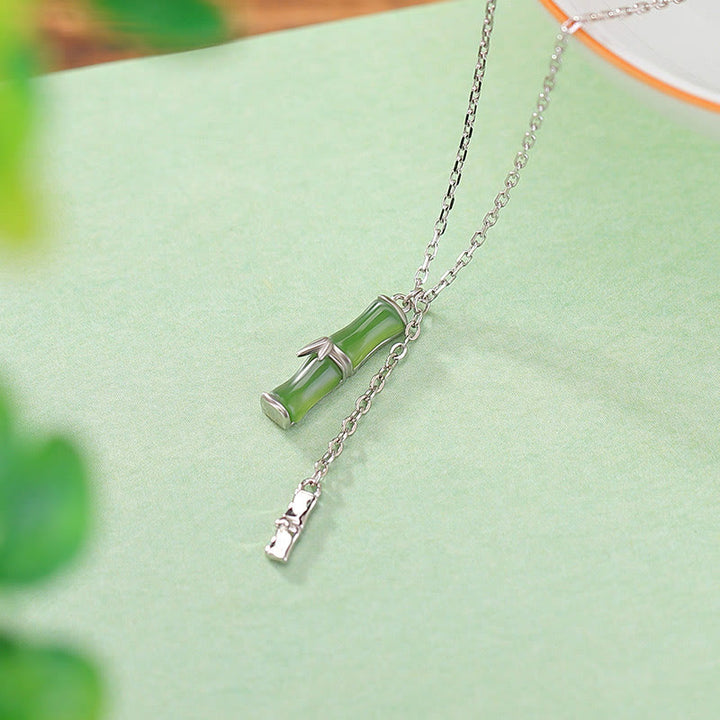 Collana con ciondolo in giada Hetian, argento sterling 925, motivo : Buddha Stones, bambù, abbondanza
