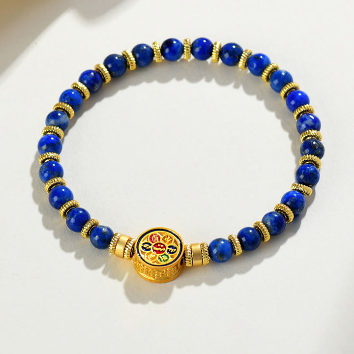 Braccialetto di perline di equilibrio Om Mani Padme Hum in lazurite naturale Buddha Stones