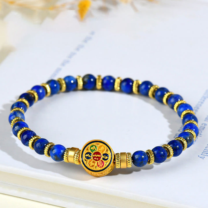 Braccialetto di perline di equilibrio Om Mani Padme Hum in lazurite naturale Buddha Stones