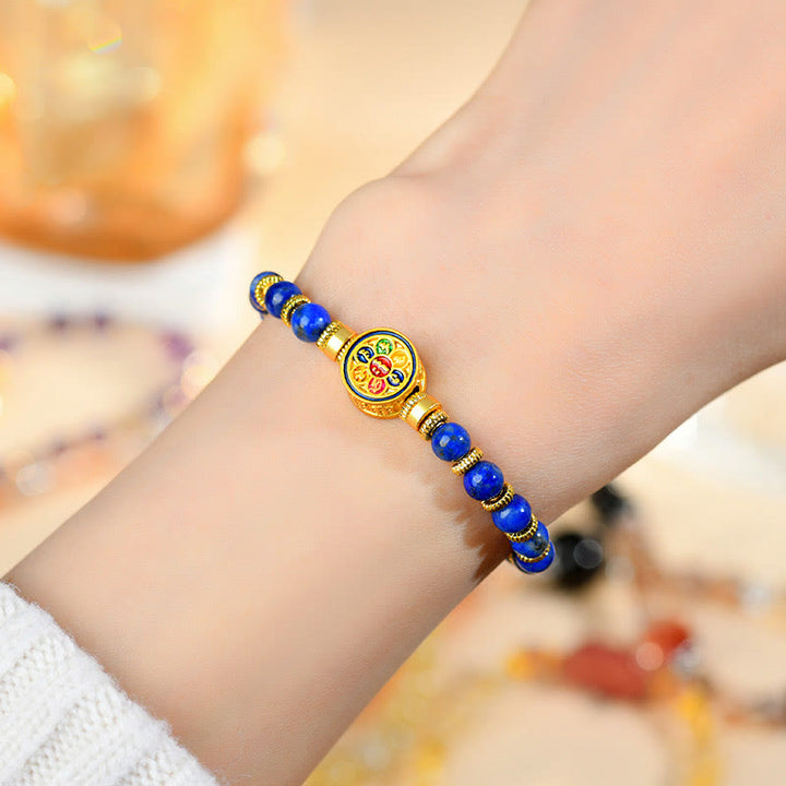 Braccialetto di perline di equilibrio Om Mani Padme Hum in lazurite naturale Buddha Stones