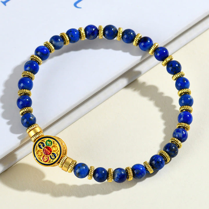 Braccialetto di perline di equilibrio Om Mani Padme Hum in lazurite naturale Buddha Stones