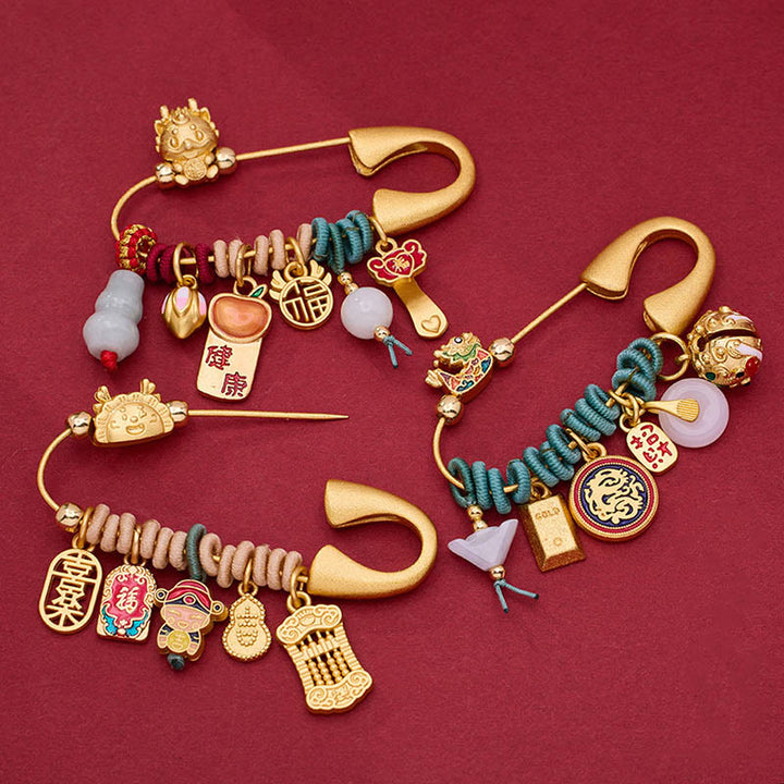 Spilla di protezione in ottone con carattere drago Fu Buddha Stones Attrarre fortuna