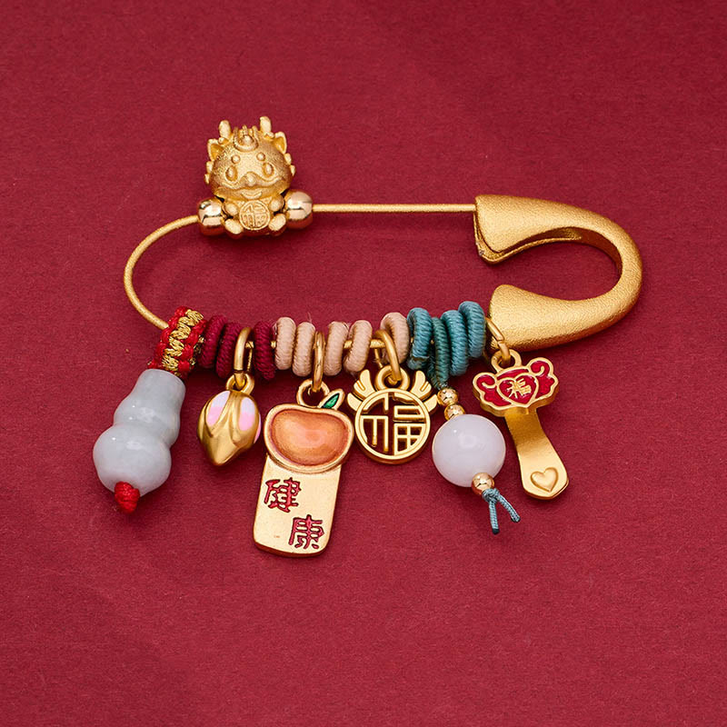 Spilla di protezione in ottone con carattere drago Fu Buddha Stones Attrarre fortuna