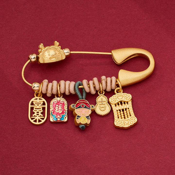 Spilla di protezione in ottone con carattere drago Fu Buddha Stones Attrarre fortuna