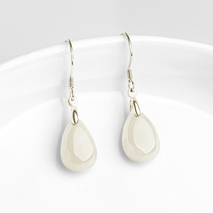 Orecchini pendenti Buddha Stones in argento sterling 925 con motivo a goccia d'acqua e giada, motivo fortuna e prosperità