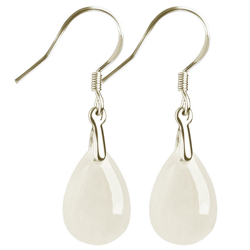 Orecchini pendenti Buddha Stones in argento sterling 925 con motivo a goccia d'acqua e giada, motivo fortuna e prosperità