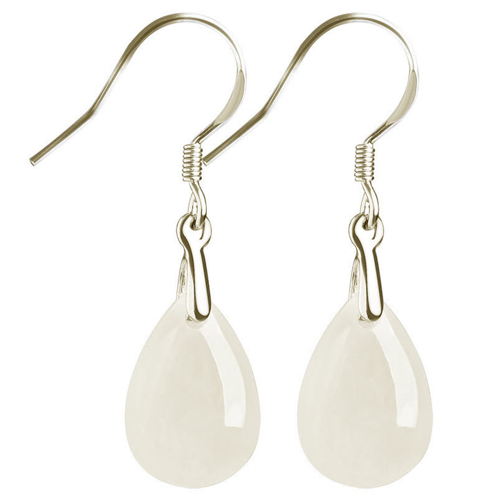 Orecchini pendenti Buddha Stones in argento sterling 925 con motivo a goccia d'acqua e giada, motivo fortuna e prosperità