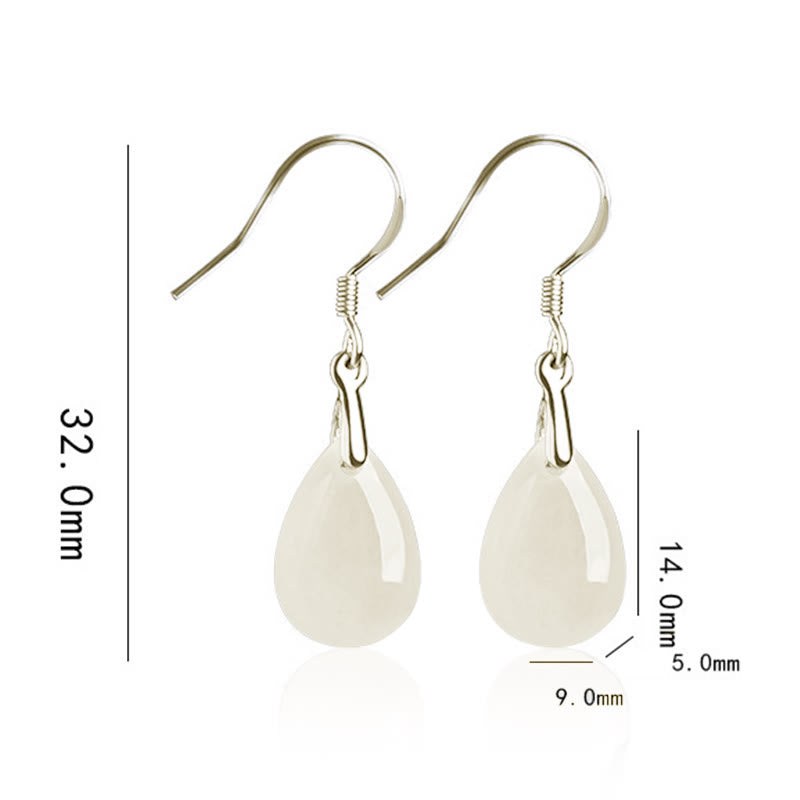 Orecchini pendenti Buddha Stones in argento sterling 925 con motivo a goccia d'acqua e giada, motivo fortuna e prosperità