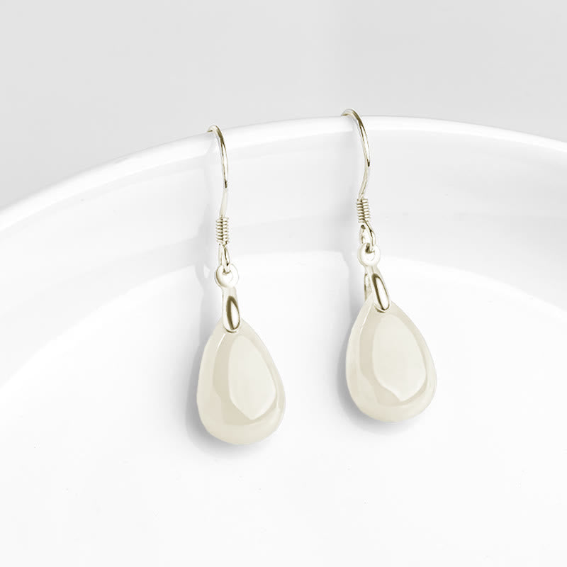 Orecchini pendenti Buddha Stones in argento sterling 925 con motivo a goccia d'acqua e giada, motivo fortuna e prosperità