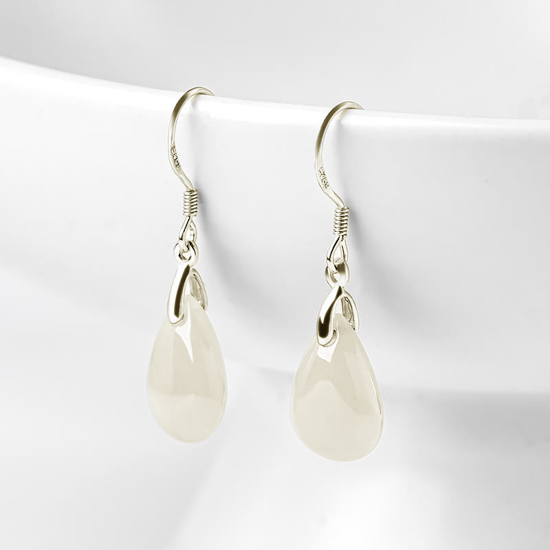 Orecchini pendenti Buddha Stones in argento sterling 925 con motivo a goccia d'acqua e giada, motivo fortuna e prosperità - Giada (Prosperità♥Abbondanza) - image 0
