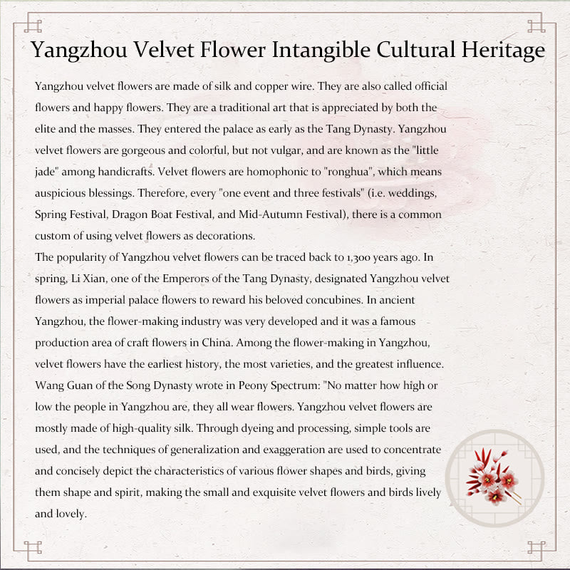 Spilla in seta di gelso con fiori di pesco in velluto di Yangzhou, realizzata a mano con Buddha Stones