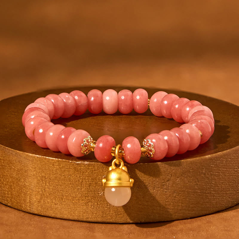 Braccialetto di guarigione con perline di gatto fortunato , Buddha Stones, quarzo fragola, giada ciano - image 3