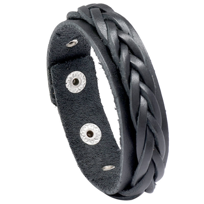 Braccialetto regolabile con fibbia rinforzata in pelle intrecciata vintage Buddha Stones