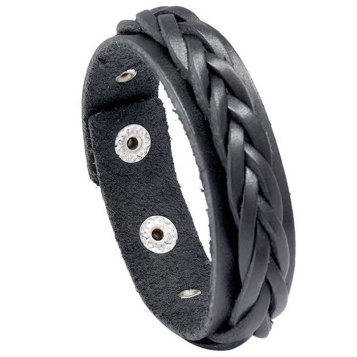 Braccialetto regolabile con fibbia rinforzata in pelle intrecciata vintage Buddha Stones