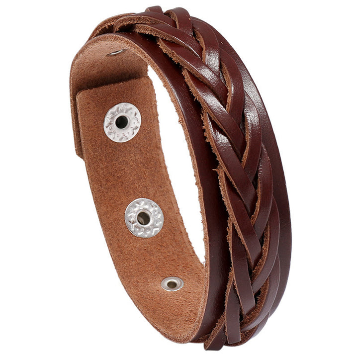 Braccialetto regolabile con fibbia rinforzata in pelle intrecciata vintage Buddha Stones