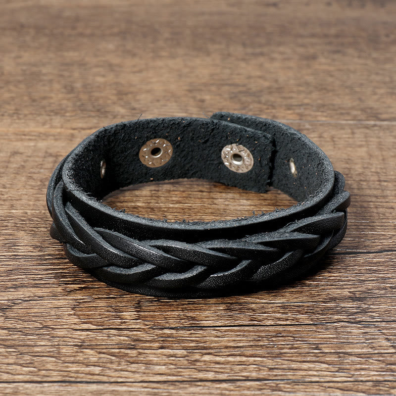 Braccialetto regolabile con fibbia rinforzata in pelle intrecciata vintage Buddha Stones