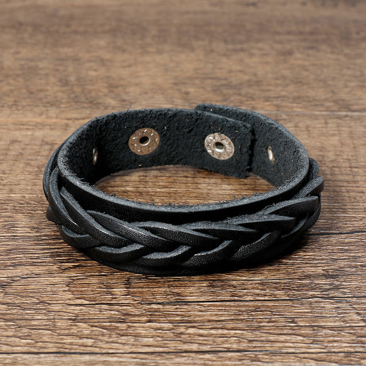 Braccialetto regolabile con fibbia rinforzata in pelle intrecciata vintage Buddha Stones