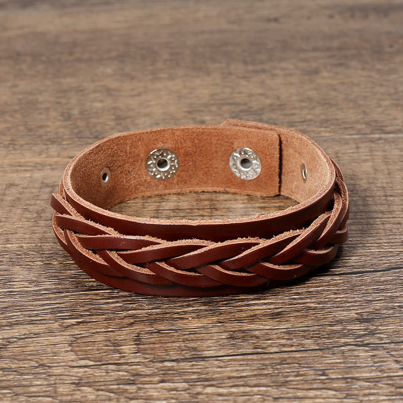 Braccialetto regolabile con fibbia rinforzata in pelle intrecciata vintage Buddha Stones