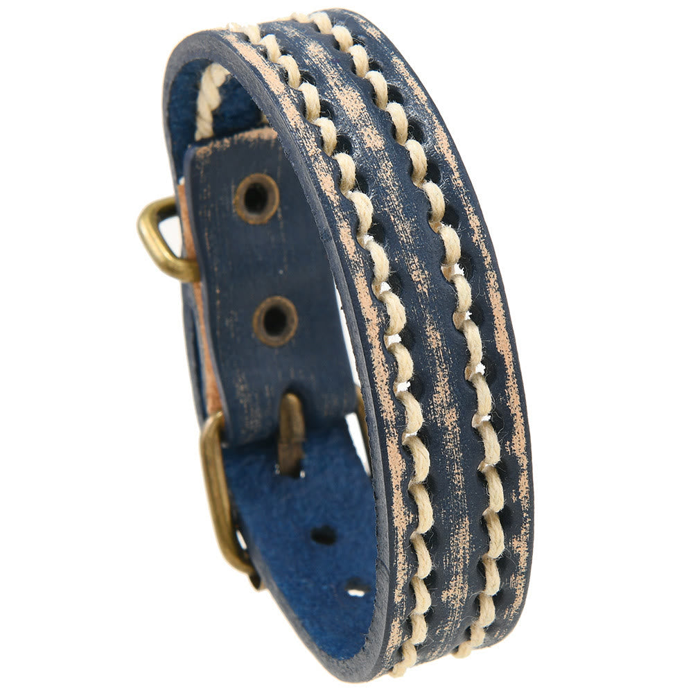 Braccialetto rinforzato con fibbia regolabile in pelle vintage Buddha Stones