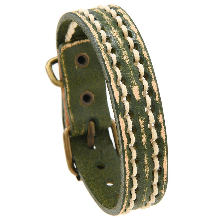 Braccialetto rinforzato con fibbia regolabile in pelle vintage Buddha Stones