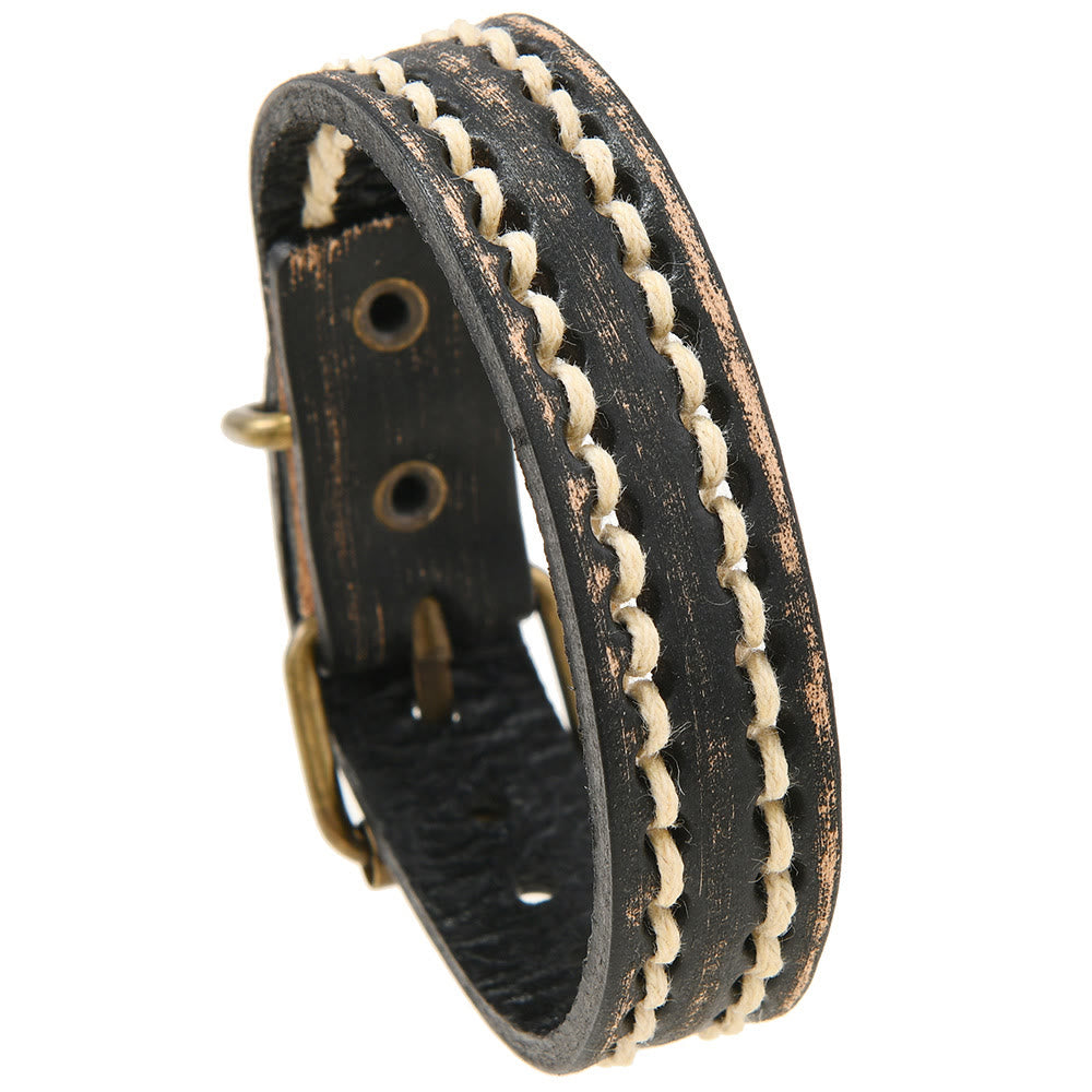 Braccialetto rinforzato con fibbia regolabile in pelle vintage Buddha Stones