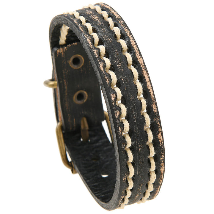 Braccialetto rinforzato con fibbia regolabile in pelle vintage Buddha Stones