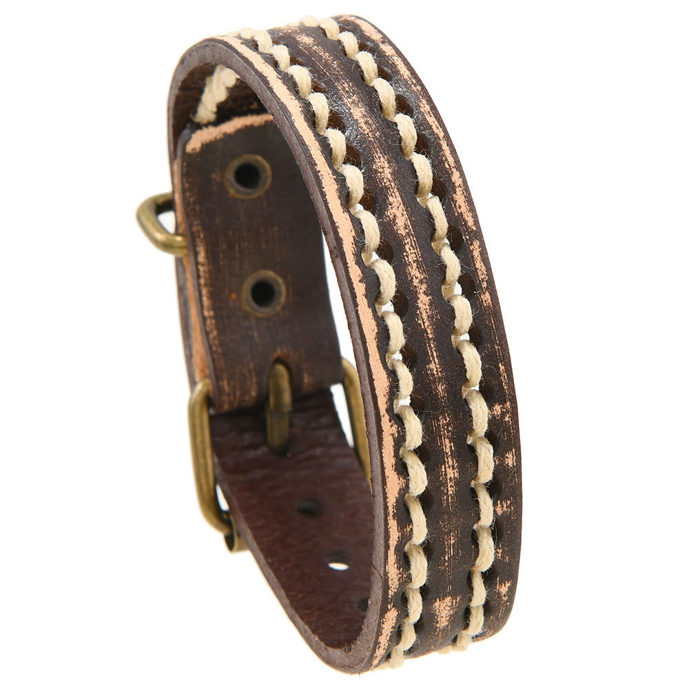 Braccialetto rinforzato con fibbia regolabile in pelle vintage Buddha Stones