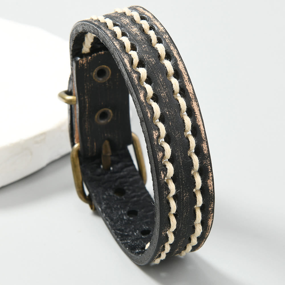 Braccialetto rinforzato con fibbia regolabile in pelle vintage Buddha Stones