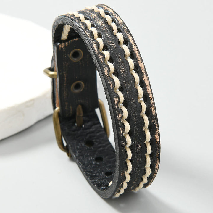 Braccialetto rinforzato con fibbia regolabile in pelle vintage Buddha Stones