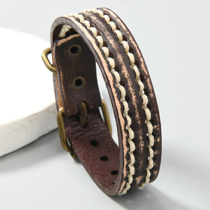 Braccialetto rinforzato con fibbia regolabile in pelle vintage Buddha Stones